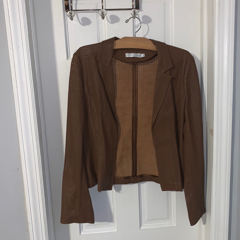 Worn once! Brown perforated leather jacket
